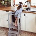 MeowBaby Wooden Kitchen Helper for Children with Board - Dark Grey